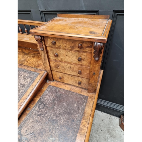 1092 - A Victorian burr walnut Dickens desk, 142.5cm wide.