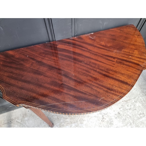 1123 - A pair of early 20th century mahogany and inlaid console tables, 80cm wide. 