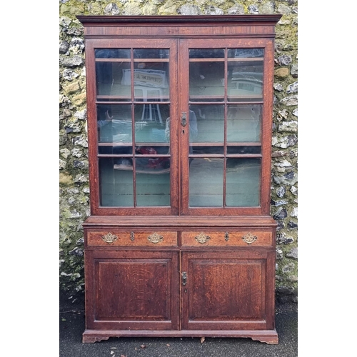 1124 - A George III oak and mahogany bookcase, 126.5cm wide; together with another George III chest of draw... 