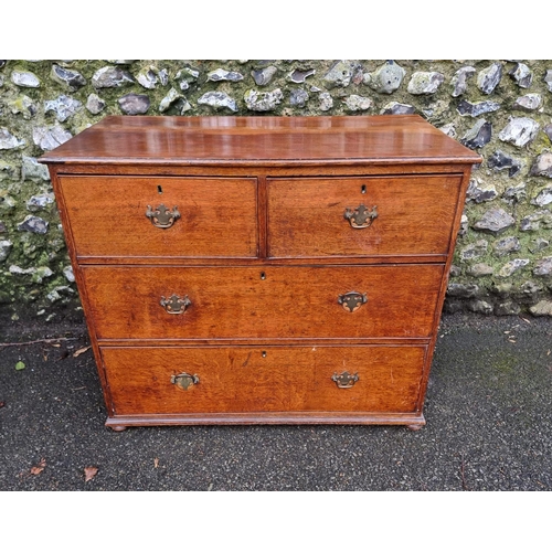 1124 - A George III oak and mahogany bookcase, 126.5cm wide; together with another George III chest of draw... 