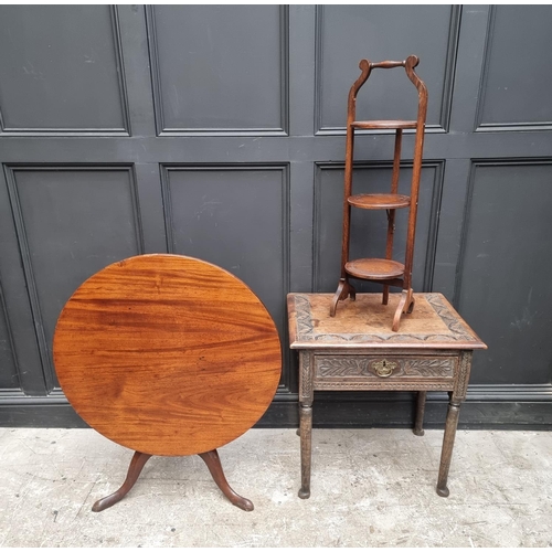 1128 - An 18th century and later carved single drawer side table, 64cm wide; together with an antique mahog... 