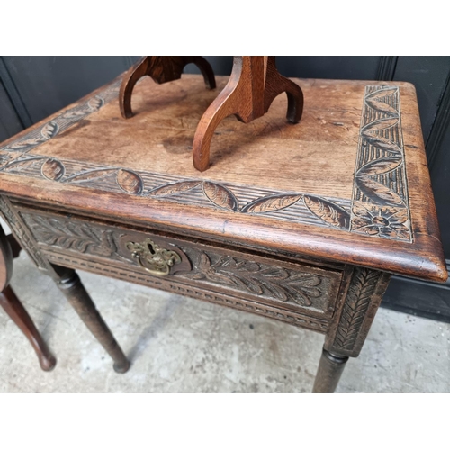 1128 - An 18th century and later carved single drawer side table, 64cm wide; together with an antique mahog... 