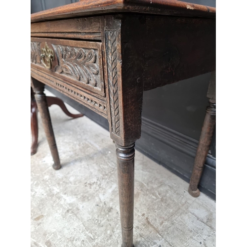 1128 - An 18th century and later carved single drawer side table, 64cm wide; together with an antique mahog... 