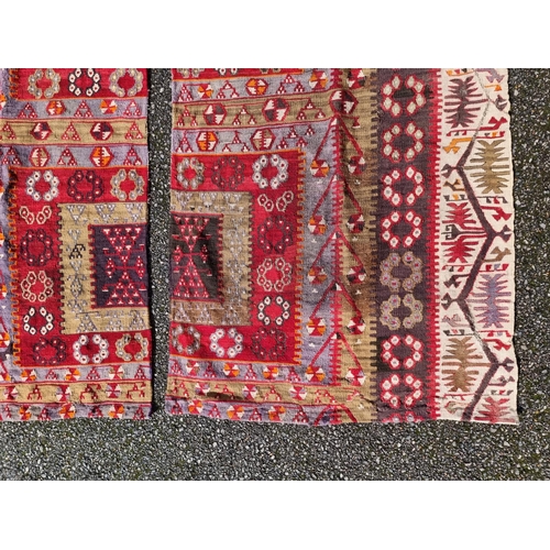 1146 - A pair of geometric flatweave rugs, 228 x 166cm, (a.f.). (2)