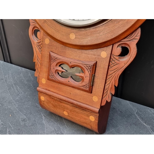 1176 - A Victorian walnut and inlaid drop dial wall clock, 12in painted dial, with pendulum.... 