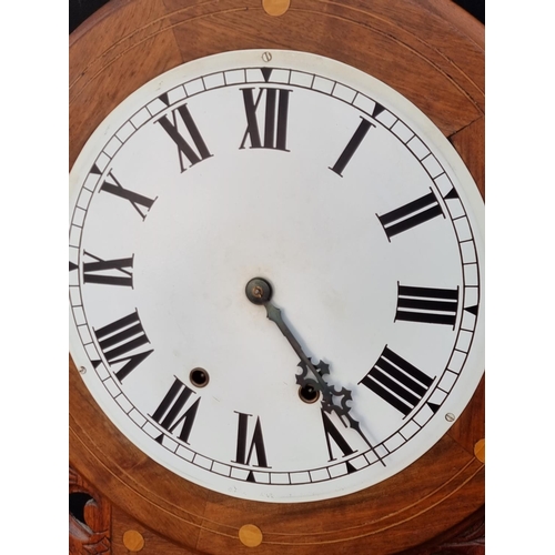 1176 - A Victorian walnut and inlaid drop dial wall clock, 12in painted dial, with pendulum.... 