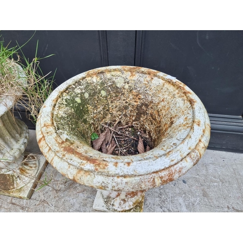 1210 - A pair of Victorian white painted cast iron urns, 48.5cm high. (2)