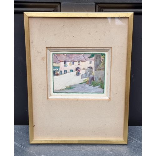 1213 - Gertrude Massey, figures in a French street, signed and further labelled verso, watercolour, 11... 