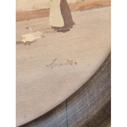 1216 - Charles Spindler, two Continental marquetry panels, each signed, largest 43 x 33cm oval. (2)... 