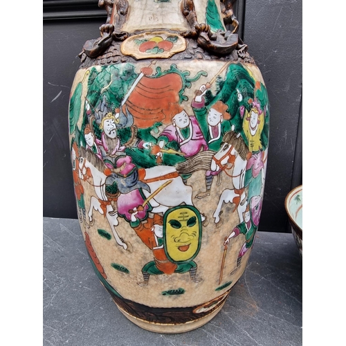 1226 - A large Chinese famille rose crackle glaze vase, 45cm high; together with a similar bowl, 28cm ... 