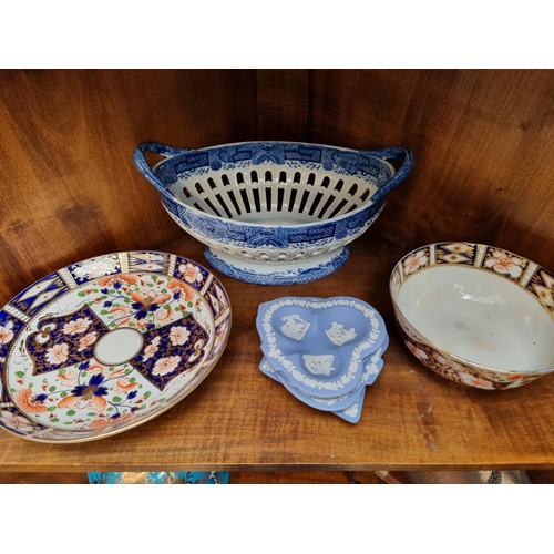 1230 - WITHDRAWN: A mixed group of ceramics and other items, to include a Pearlware chestnut basket, 29cm w... 