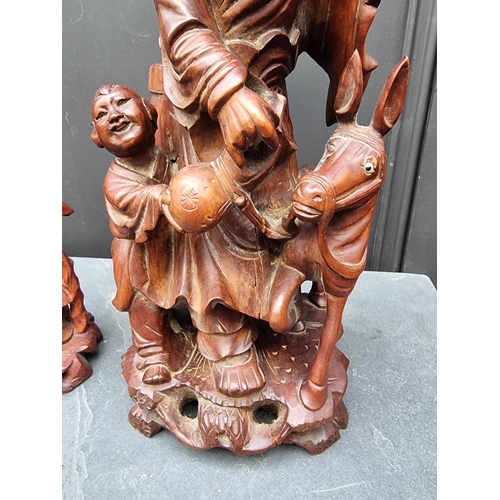 1247 - Two Japanese carved hardwood figure groups, largest 40cm.