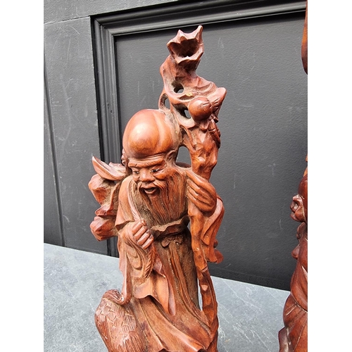 1247 - Two Japanese carved hardwood figure groups, largest 40cm.