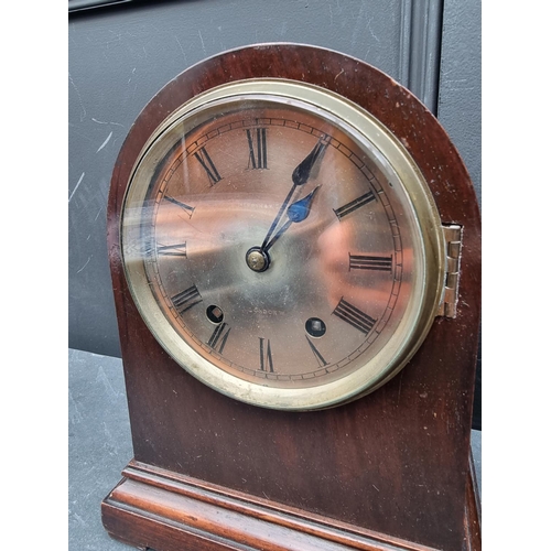 1257 - A late 19th century mahogany dome top mantel clock, the silvered dial inscribed 'Mappin & Webb, ... 