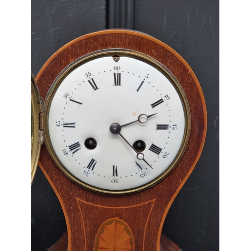 1261 - Two Edwardian mahogany and inlaid mantel clocks, largest 28cm high.