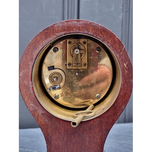 1261 - Two Edwardian mahogany and inlaid mantel clocks, largest 28cm high.