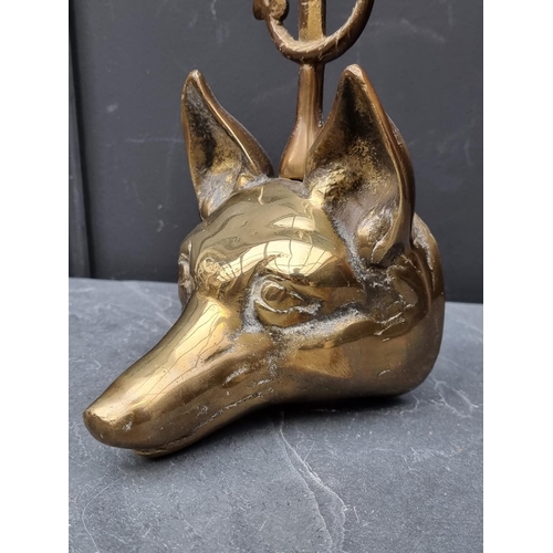 1273 - A brass Fox head & whip doorstop.