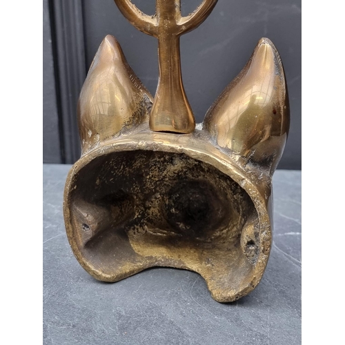 1273 - A brass Fox head & whip doorstop.