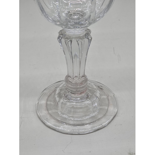 1291 - An 18th century pedestal sweetmeat glass, with octagonal bowl and stem, 19cm high. ... 