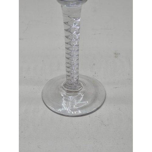 1305 - An 18th century mercury twist wine glass, with double ogee bowl, 15.5cm high.