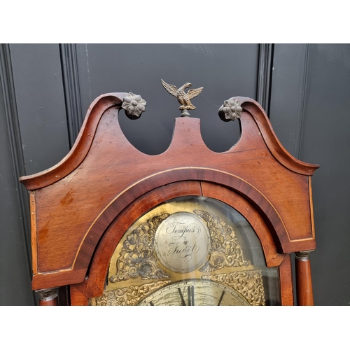 1337 - A George III mahogany and line inlaid eight day longcase clock, with 13in silvered brass dial, ... 