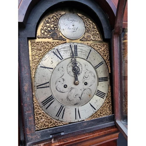 1337 - A George III mahogany and line inlaid eight day longcase clock, with 13in silvered brass dial, ... 