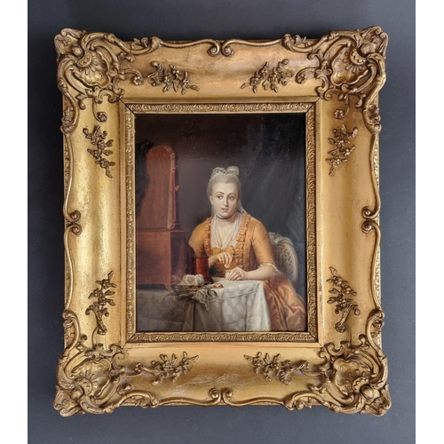 Ange Francois (French, 1800-67), 'Le Pot au Rose', inscribed and variously labelled verso, oil on chamfered mahogany panel, 27 x 21cm.