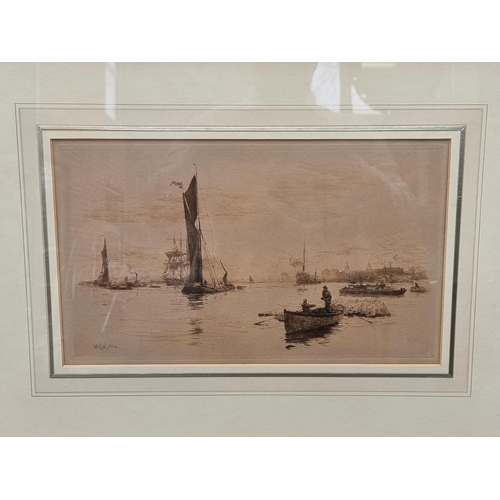 1346 - William Lionel Wyllie, 'The Thames off Greenwich', signed in pencil, sepia etching, pl.21.5 x 38cm.... 