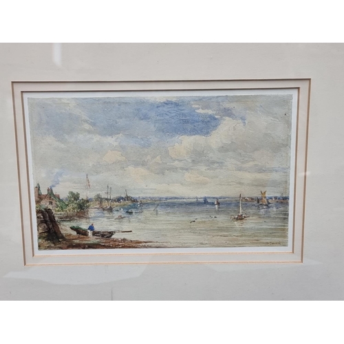 1381 - F Tavare, 'Erith on The Thames, Kent', inscribed on label and dated 1859 verso, watercolour, 13.5 x ... 