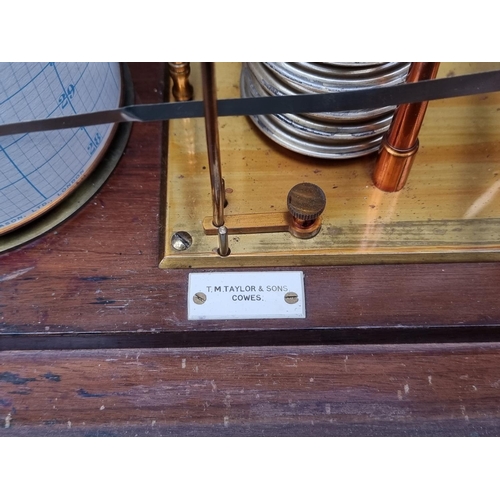 1415 - A mahogany barograph, labelled 'T M Taylor & Sons, Cowes', with chart drawer, 37cm wide.... 