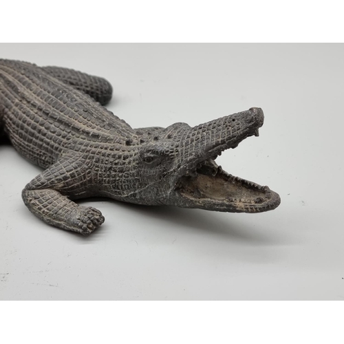 1419 - An old bronze novelty Crocodile water fountain, 41cm long.