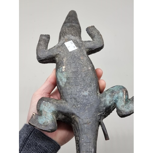 1419 - An old bronze novelty Crocodile water fountain, 41cm long.