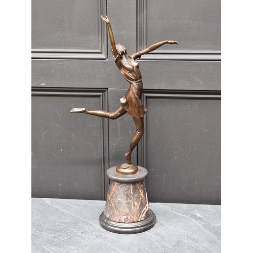 1433 - After Bruno Zach, a dancing girl, bronze, on marble plinth, 64.5cm high.