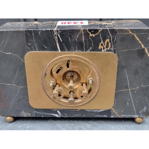 1448 - An Art Deco marble mantel clock, 16.5cm wide. 