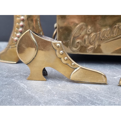 1453 - Two pairs of Victorian brass novelty shoe vestas stands, largest 13cm high; together with a similar ... 