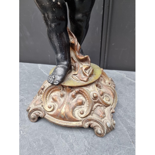 1455 - An antique painted spelter blackamoor stand or table, 69.5cm high.