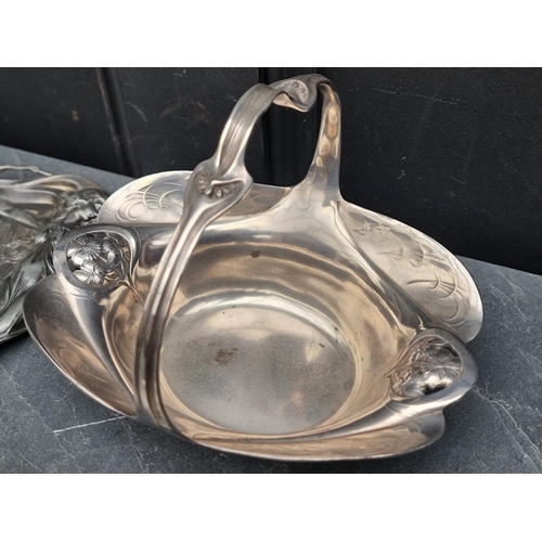 1464 - Three WMF style Art Nouveau plated metal items, largest 27.5cm wide.