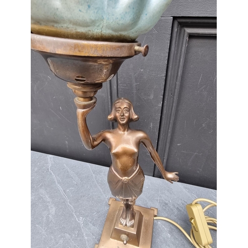 1476 - An Art Deco spelter figural table lamp, the base inscribed 'Banksway', total height 56.5cm.... 