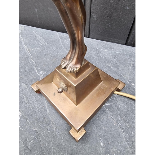 1476 - An Art Deco spelter figural table lamp, the base inscribed 'Banksway', total height 56.5cm.... 