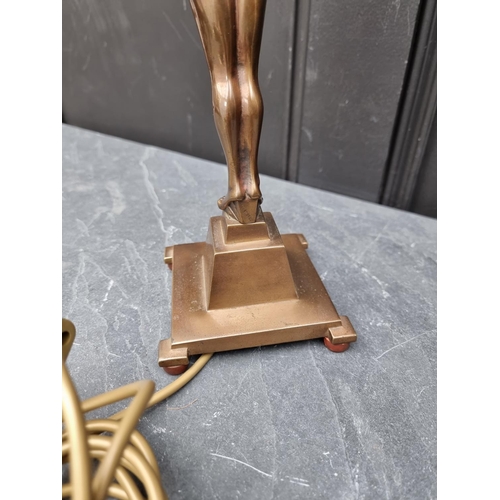 1476 - An Art Deco spelter figural table lamp, the base inscribed 'Banksway', total height 56.5cm.... 