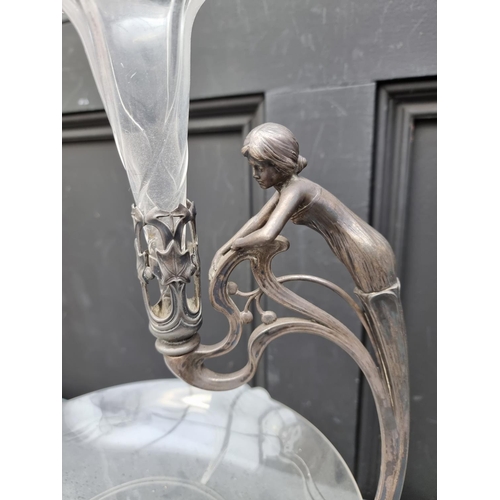 1477 - A WMF style electroplated and glass centrepiece, total height 41cm, (glass vase associated).... 