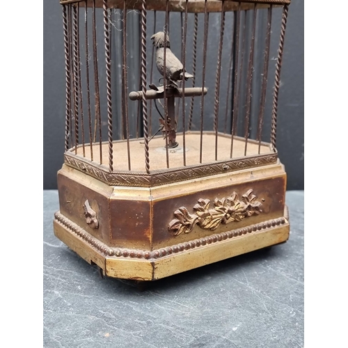 1491 - A vintage Swiss singing bird in cage automaton, 30cm high.