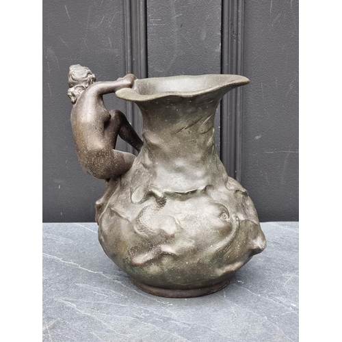 1508 - An Art Nouveau spelter jug or ewer, inscribed 'J Garnier', 23.5cm high.