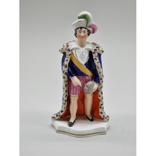 1545 - A rare Victorian Staffordshire porcelaineous figure of John Philip Kemble as Hamlet, 20cm high; toge... 