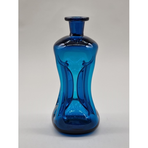 1551 - A blue glass 'glug glug' decanter, 25.5cm high.