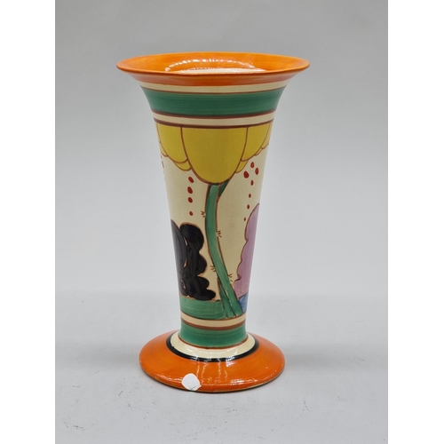 1596 - A Clarice Cliff 'Summer House' pattern vase, shape 279, 20.5cm high, (flaked chip to foot rim).... 