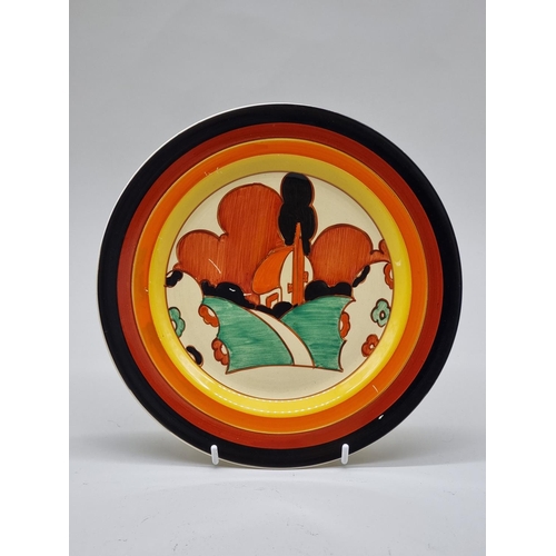 1597 - A Clarice Cliff 'Farm House' pattern plate, 23cm diameter.