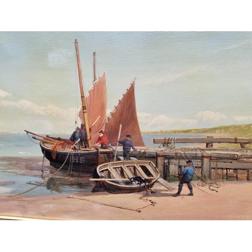 1646 - British School, late 19th century, fishing boats on a shoreline, indistinctly signed and dated ... 