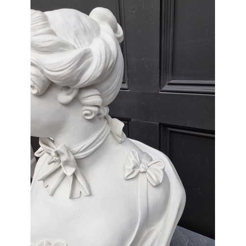 1647 - A large and impressive French 19th century bisque porcelain bust of a lady, inscribed 'Modele Samson... 