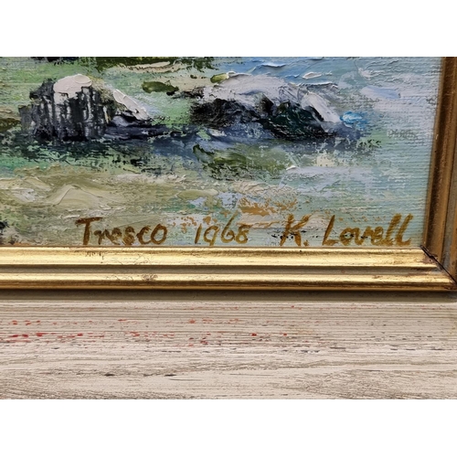 1659 - K Lovell, 'Tresco, Isles of Scilly', signed and dated 1968, oil on canvas, 39 x 54.5cm.... 